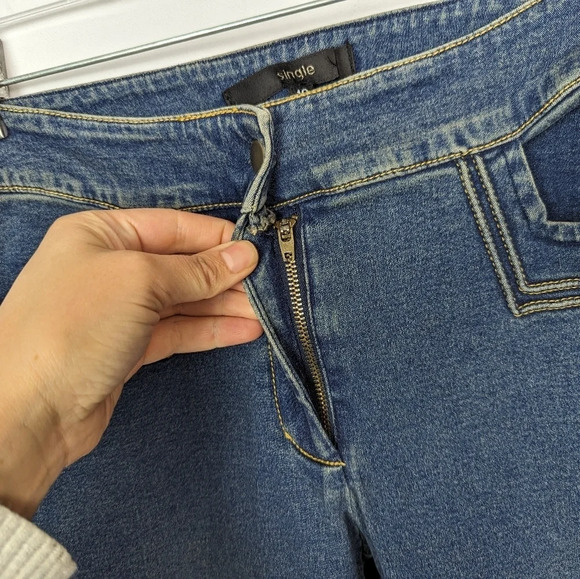 VINTAGE Y2K Single sz. 10 Lace Up Hem Flare Bell Bottom Jeans Bratz Spice Girls - Picture 4 of 14